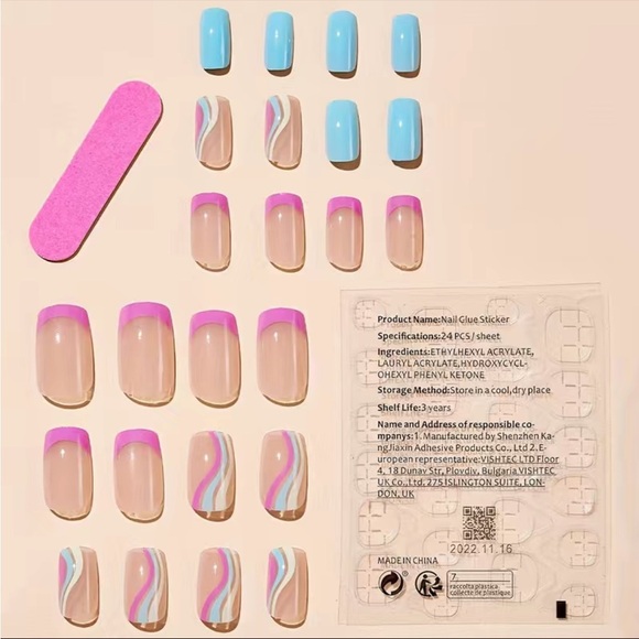 Acrylic Medium Square Tip Pastel French Manicure Rainbow Nails Professional Art - Picture 6 of 7